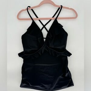 Motherhood Maternity Beach Bump Ruffle Tankini Swim Top Size Small SPF 50